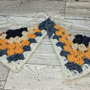 Handmade Crochet Dog Bandana (2) in Cream, Navy, Orange, and White
